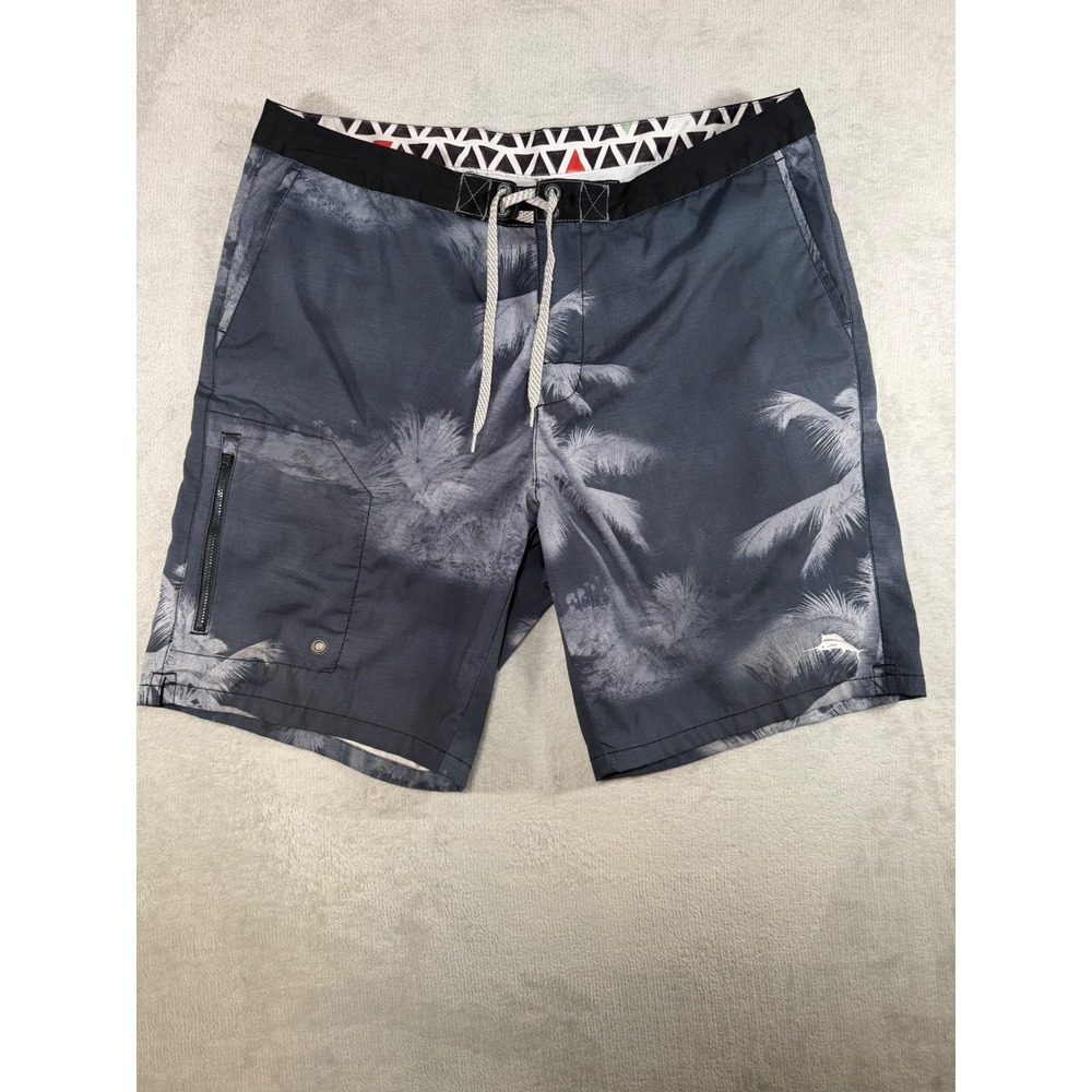 Tommy Bahama Relax Mens 36 Board‎ Shorts Gray Palm Tree Print Swim Mesh Lining